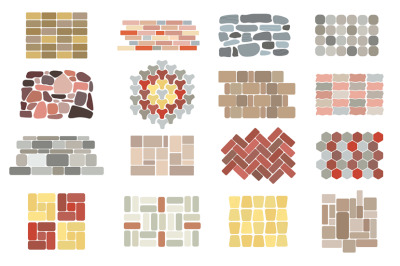 Stone paving tiles. Garden paved floor, pavement stones textures. Tile