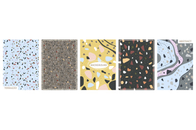 Terrazzo poster. Colorful invites design with tiny marbles particles.