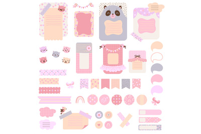 Scrapbook cute elements. Beauty sticker notes, kids planning or journa