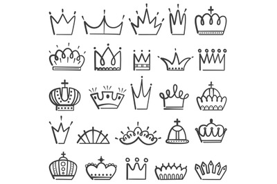 Isolated doodle crowns. Princess crown, prince king tiara. Business ro