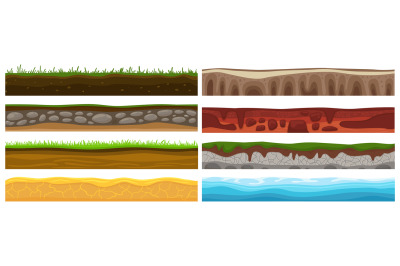 Seamless grounds. Art soil with stone, game cartoon landscape elements