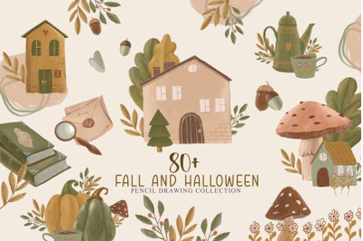 Cute fall and Halloween clipart BUNDLE- 80 files