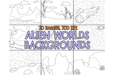 Black and White Alien Worlds Backgrounds Clipart