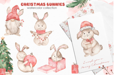Christmas bunnies watercolor