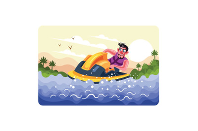 Man Rides a Jet Ski