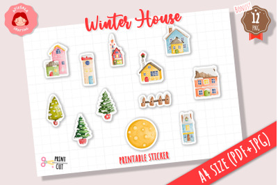 Christmas Winter House Sticker Sheet | Christmas Ornament Sticker