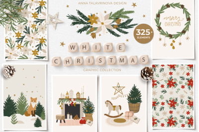 White Boho Christmas clipart and pattern