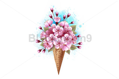 Pink Sakura Waffle Cone