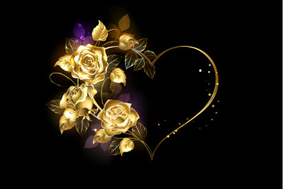 Heart with Golden Roses