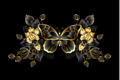 Jewelry Butterfly with Black Orchids