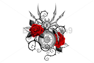 Mechanical Spider with Red Roses