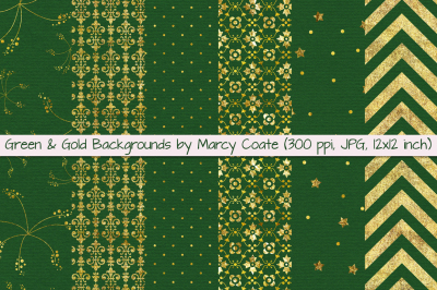 Green &amp; Gold Digital Papers / Backgrounds