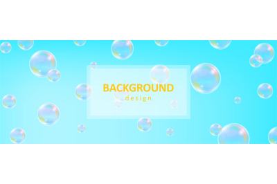 Transparent soap bubbles background. Colorful realistic flying bubble