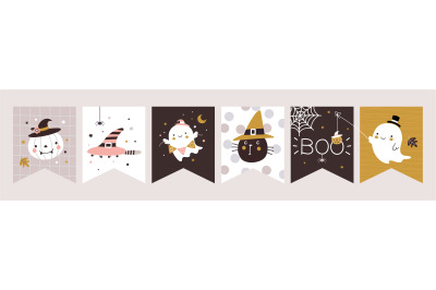 Halloween bunting design. Freaky ghost banner&2C; happy flag or party gar