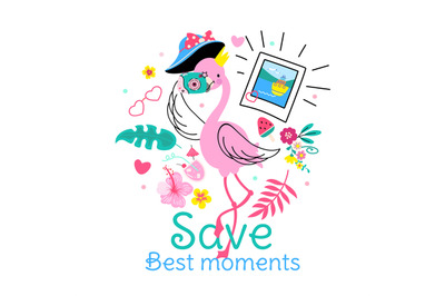 Save moments. Savings sweet memories with camera. Girl design print, b