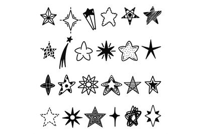 Black doodle star. Sketch stars for best rating, isolated hand drawn c