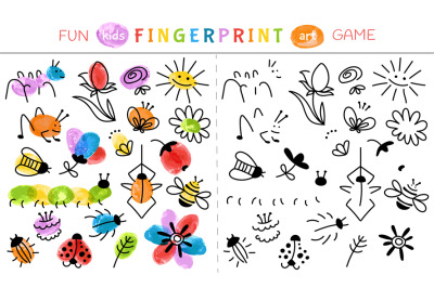 Fingerprint game for children. Nursery learning paint, baby painted ar