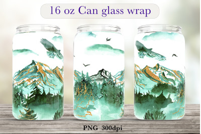 Mountain landscape glass can wrap Animal sublimation png design