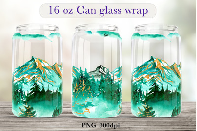 Mountain landscape glass can wrap Animal sublimation png design