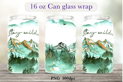 Mountain landscape glass can wrap Animal sublimation png design