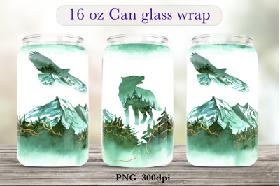 Mountain landscape glass can wrap Animal sublimation png design