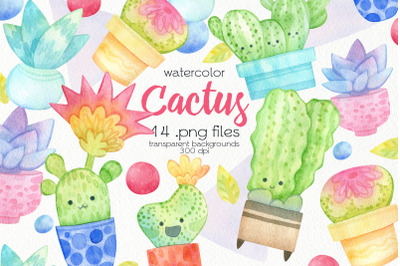 Watercolor Cactus Clipart - PNG Files