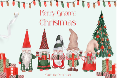 Merry Gnome Christmas Watercolor