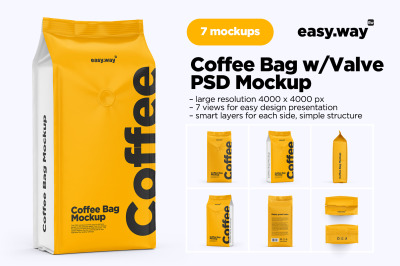 Plastic Coffee Bag PSD 7 Mockups