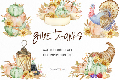 Watercolor Thanksgiving Card Clipart