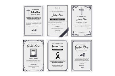 Condolence obituary card layout. In loving memory of, funerals invitat