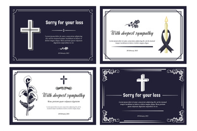 Funeral card layout. Condolence banner with deepest sympathy and sorry