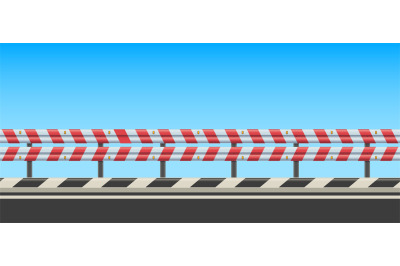 Roadside with guard rail. Highway side with safety roadguard fence, st