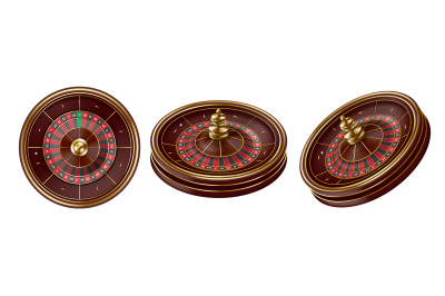 Roulette wheels. Casino entertainment 3d spin wheel, gambling equipmen