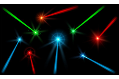 Laser beams. Ray of neon lights, concert light trails with lens flares