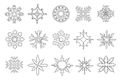 Continuous one line snowflakes. Hand drawn flake, winter holiday snow