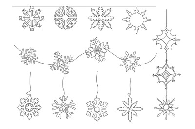 One line snowflake decoration. Snow divider, hanging flakes decoration