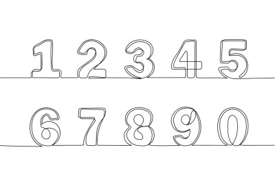 Continuous one line numbers. Hand drawn counting symbols, outline scri