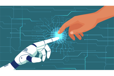 Creation of artificial intelligence. Humans and robots cooperation, AI