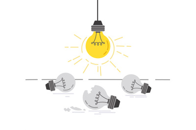 Burning light bulb. New bright idea concept, bulbs replacement and bro