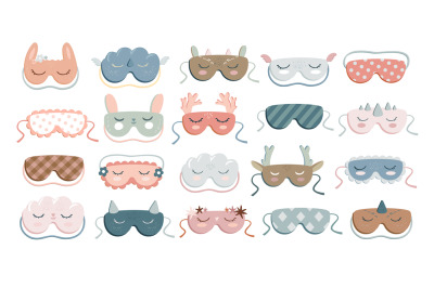 Cute sleep masks. Beauty eye cover accessories with animal faces and r