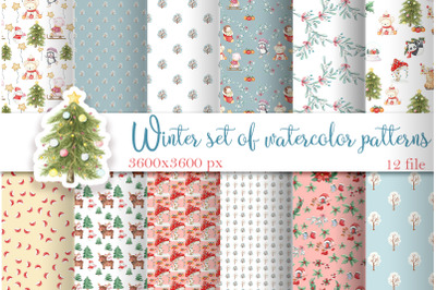 Christmas watercolor pattern, Digital paper Christmas animal