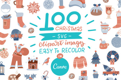 100 Christmas things for Canva