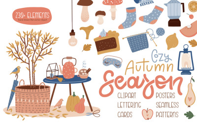 Cozy autumn: fall season graphic set