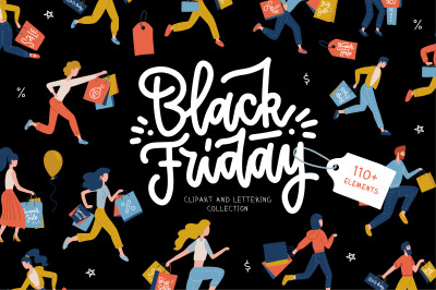 Black Friday shoppers - clipart set