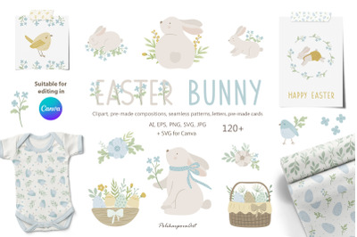 Easter BUNNY clipart &amp; pattern