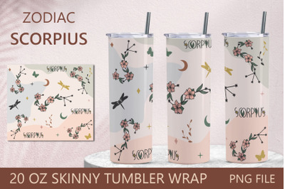 Zodiac tumbler, Scorpio 20 oz skinny tumbler wrap png