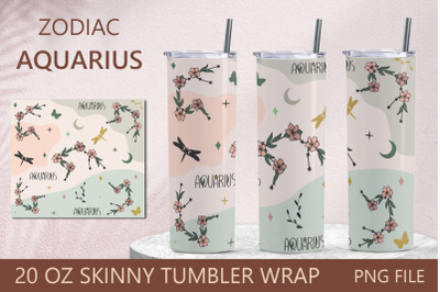 Zodiac tumbler, Aquarius symbol, 20 oz skinny tumbler wrap