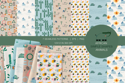 African simple shapes animals - kids seamless patterns
