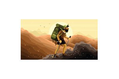 Mountain Hiking Vector Graphics Illustration