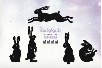 Rabbit silhouettes set, hares stencil